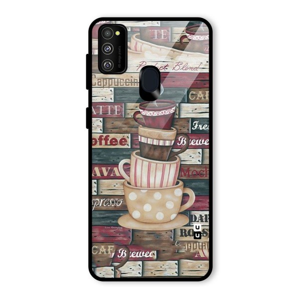 Cute Coffee Cups Glass Back Case for Galaxy M21