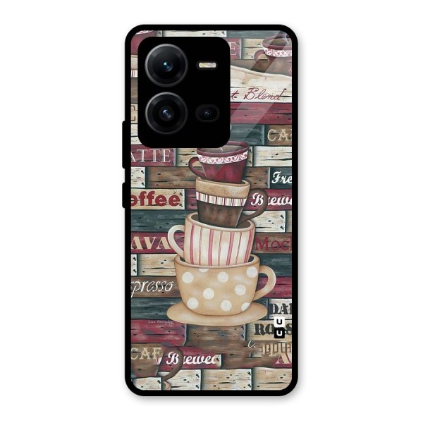 Cute Coffee Cups Glass Back Case for Vivo V25