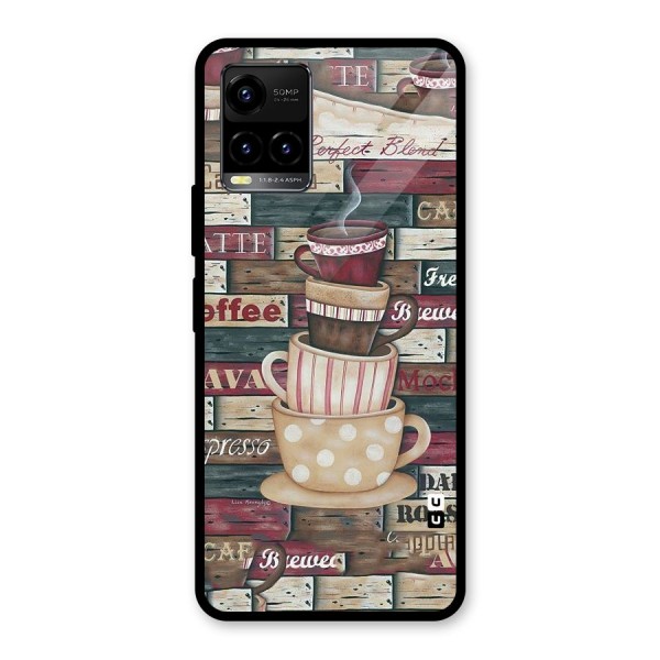 Cute Coffee Cups Glass Back Case for Vivo Y21G