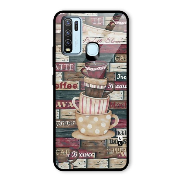 Cute Coffee Cups Glass Back Case for Vivo Y30