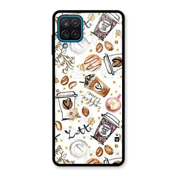 Cute Coffee Pattern Glass Back Case for Galaxy A12