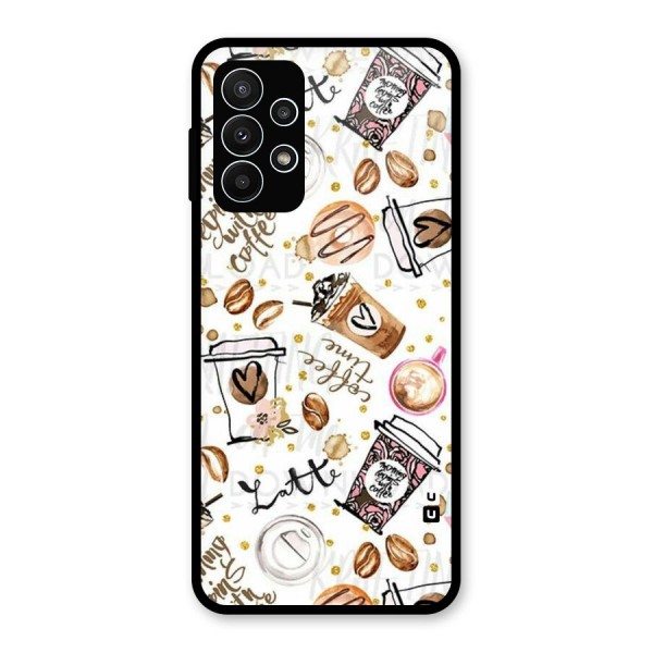 Cute Coffee Pattern Glass Back Case for Galaxy A23