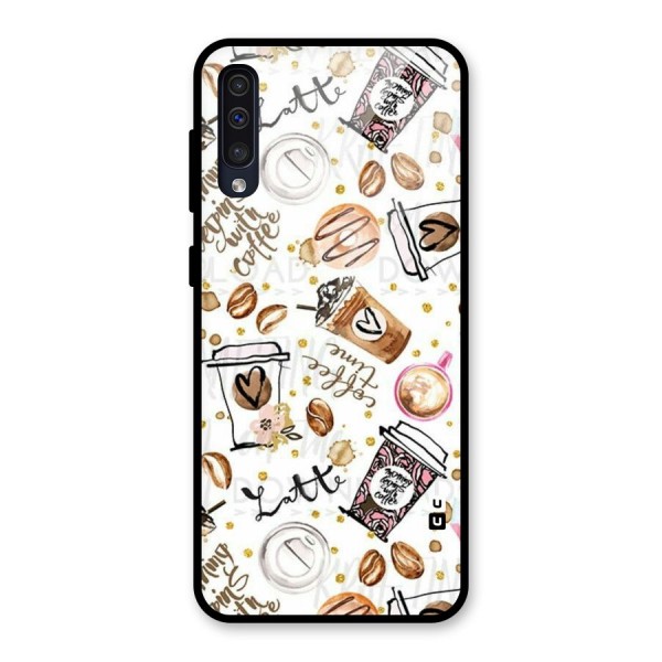 Cute Coffee Pattern Glass Back Case for Galaxy A50s