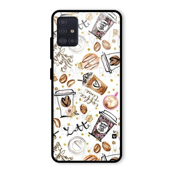 Cute Coffee Pattern Glass Back Case for Galaxy A51