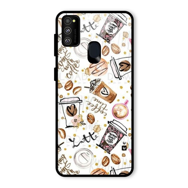 Cute Coffee Pattern Glass Back Case for Galaxy M21