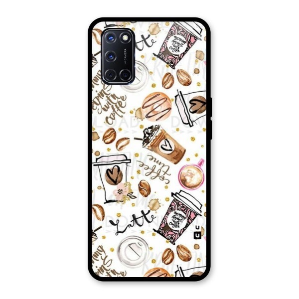 Cute Coffee Pattern Glass Back Case for Oppo A52