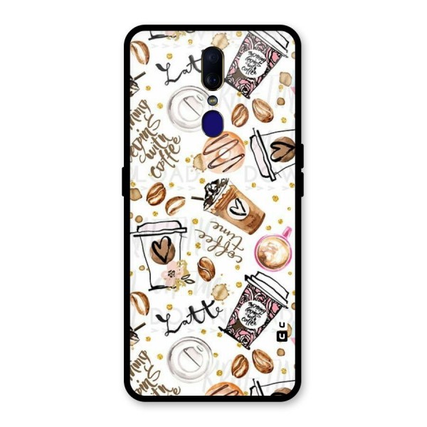 Cute Coffee Pattern Glass Back Case for Oppo F11