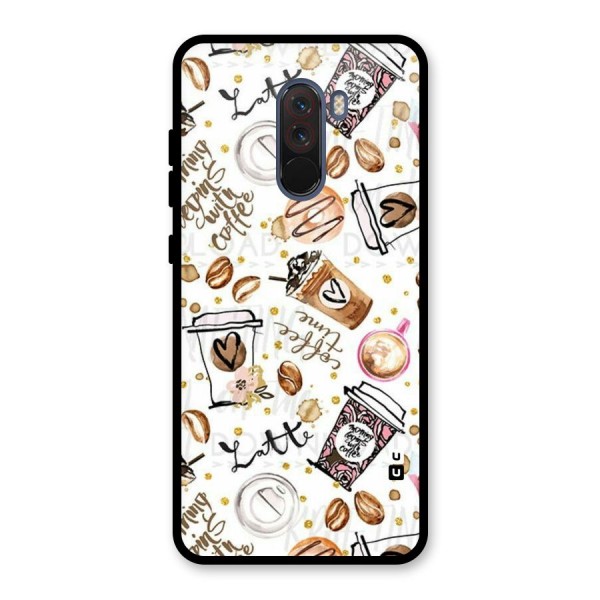 Cute Coffee Pattern Glass Back Case for Poco F1