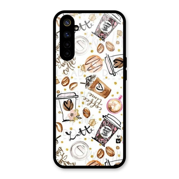 Cute Coffee Pattern Glass Back Case for Realme 6