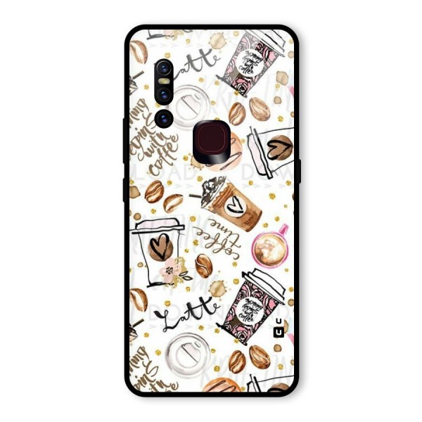 Cute Coffee Pattern Glass Back Case for Vivo V15