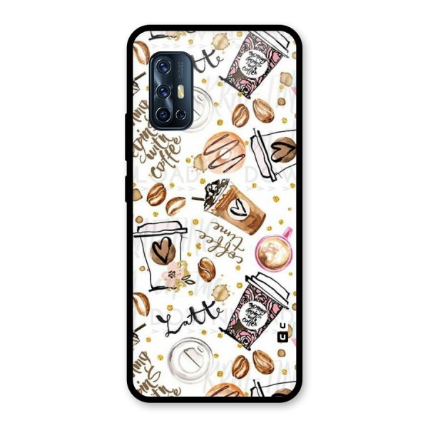 Cute Coffee Pattern Glass Back Case for Vivo V17