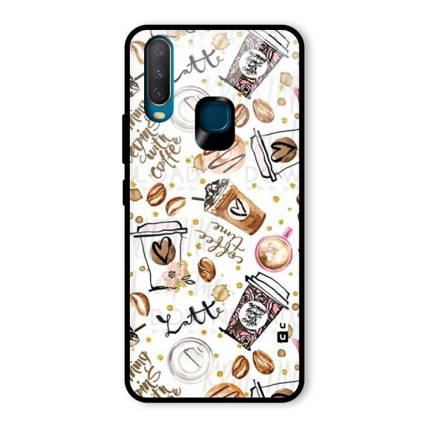 Cute Coffee Pattern Glass Back Case for Vivo Y12