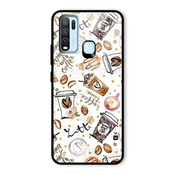 Cute Coffee Pattern Glass Back Case for Vivo Y30