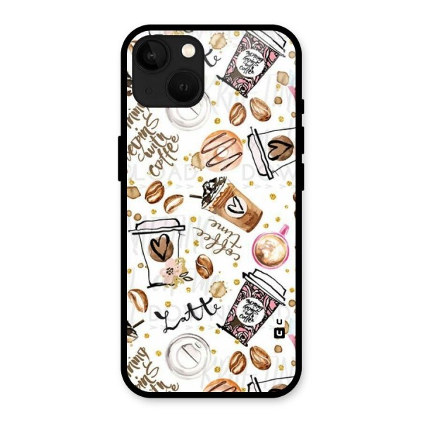 Cute Coffee Pattern Glass Back Case for iPhone 13