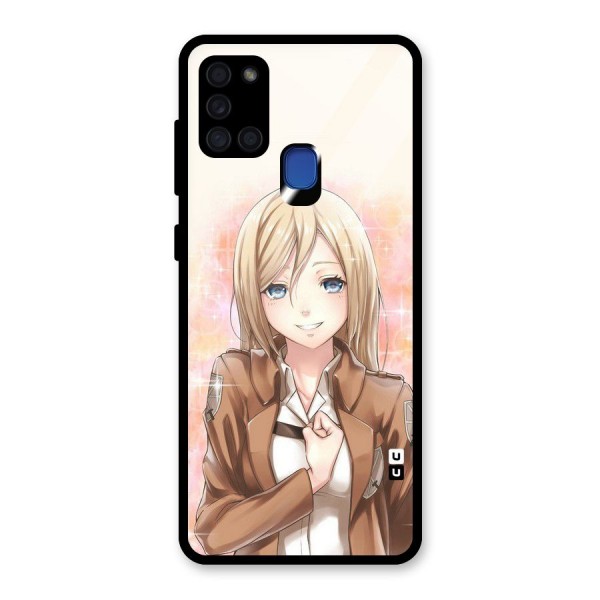 Cute Girl Art Glass Back Case for Galaxy A21s