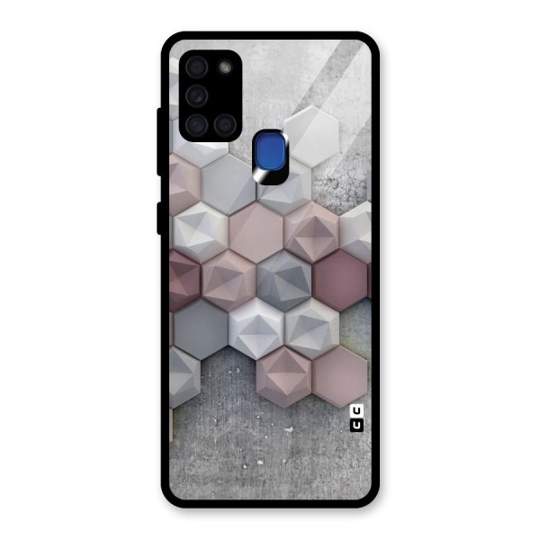 Cute Hexagonal Pattern Glass Back Case for Galaxy A21s