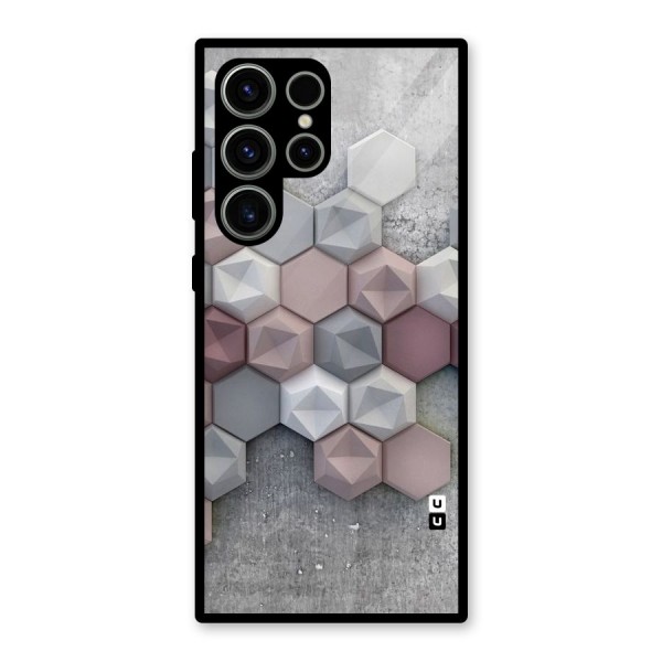 Cute Hexagonal Pattern Glass Back Case for Galaxy S23 Ultra