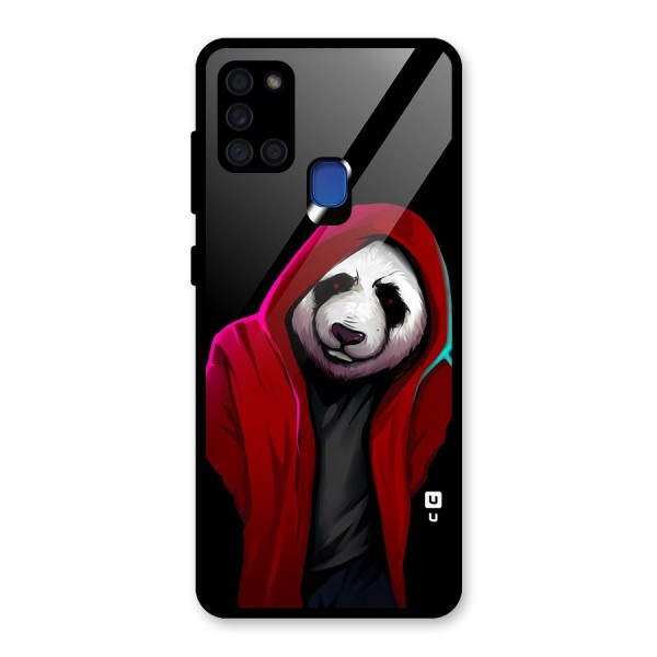 Cute Hoodie Panda Glass Back Case for Galaxy A21s