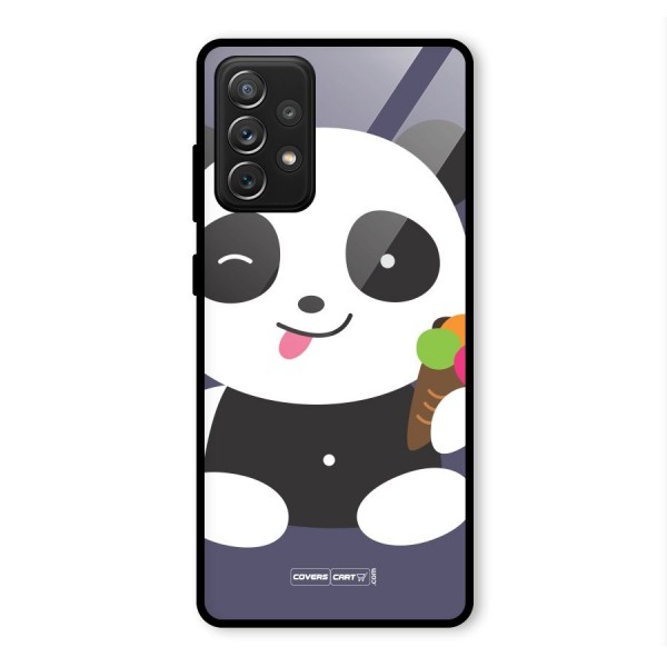 Cute Panda Blue Glass Back Case for Galaxy A72