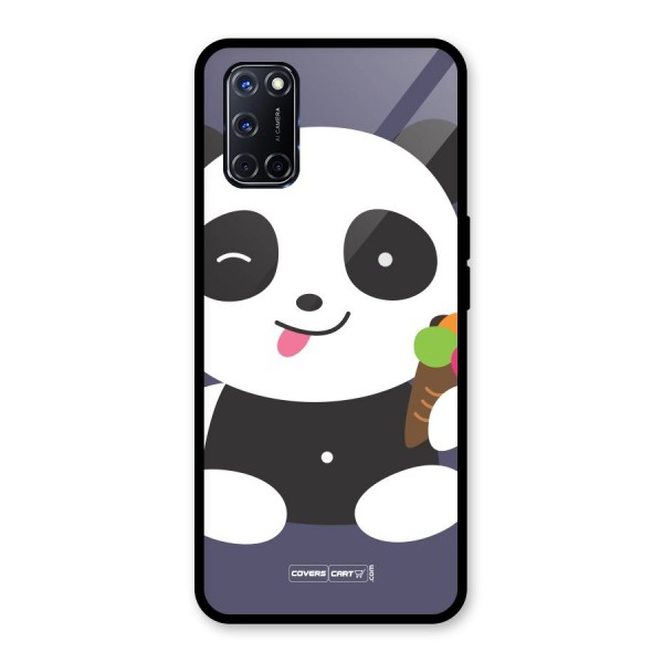 Cute Panda Blue Glass Back Case for Oppo A52