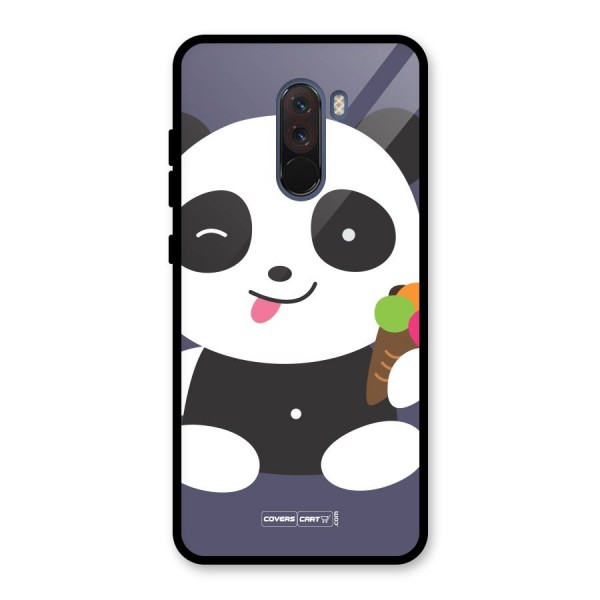 Cute Panda Blue Glass Back Case for Poco F1