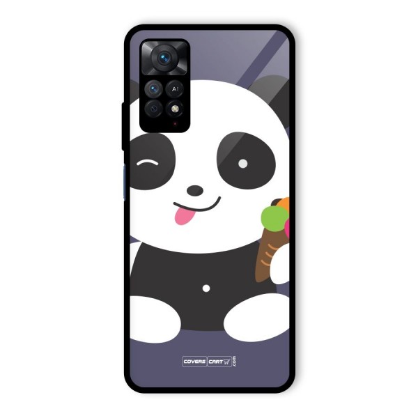 Cute Panda Blue Glass Back Case for Redmi Note 11 Pro