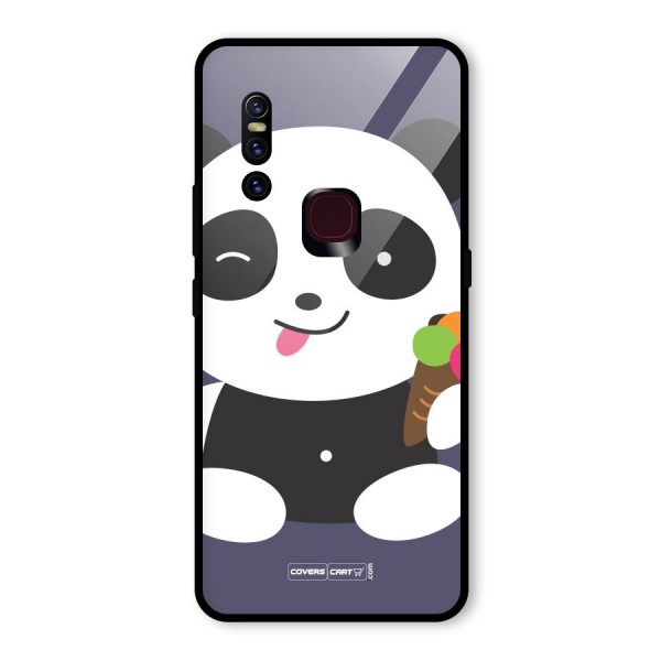 Cute Panda Blue Glass Back Case for Vivo V15