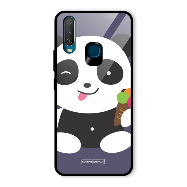 Cute Panda Blue Glass Back Case for Vivo Y12