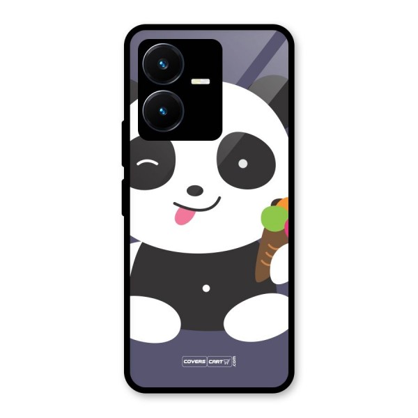 Cute Panda Blue Glass Back Case for Vivo Y22