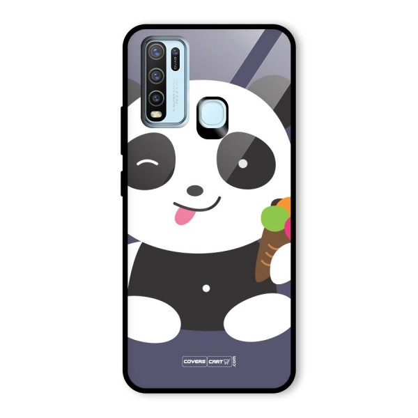 Cute Panda Blue Glass Back Case for Vivo Y30