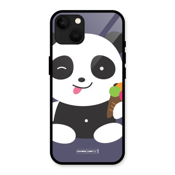 Cute Panda Blue Glass Back Case for iPhone 13