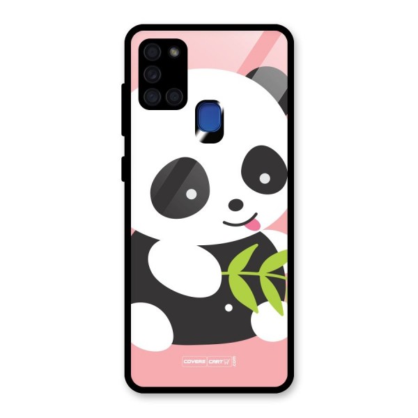 Cute Panda Pink Glass Back Case for Galaxy A21s