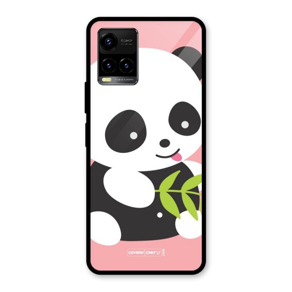 Cute Panda Pink Glass Back Case for Vivo Y33s