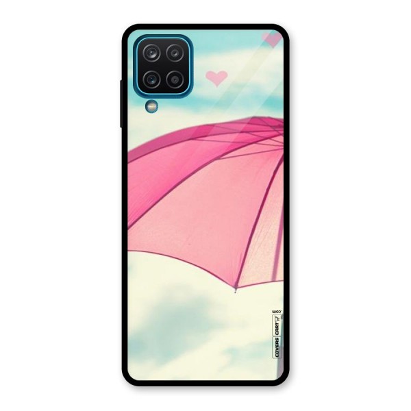 Cute Pink Umbrella Glass Back Case for Galaxy A12