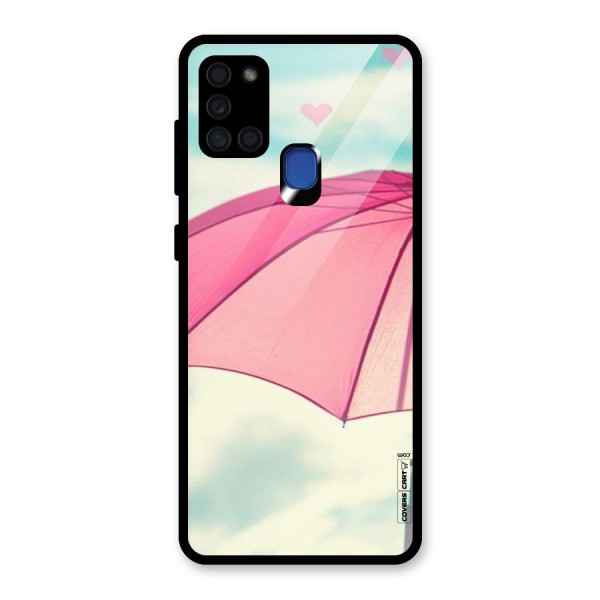 Cute Pink Umbrella Glass Back Case for Galaxy A21s