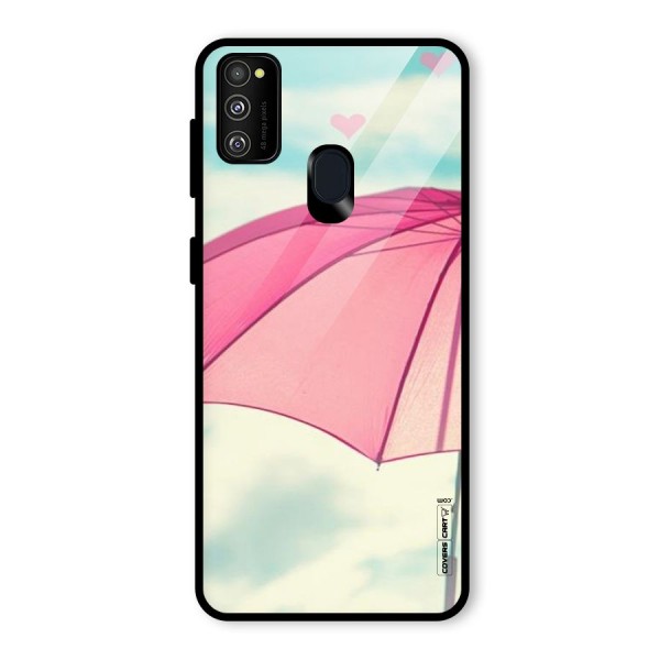 Cute Pink Umbrella Glass Back Case for Galaxy M21