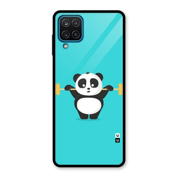 Cute Weightlifting Panda Glass Back Case for Galaxy A12