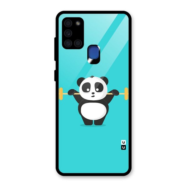 Cute Weightlifting Panda Glass Back Case for Galaxy A21s