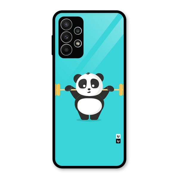 Cute Weightlifting Panda Glass Back Case for Galaxy A23