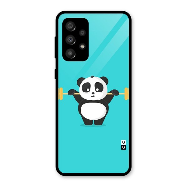 Cute Weightlifting Panda Glass Back Case for Galaxy A32