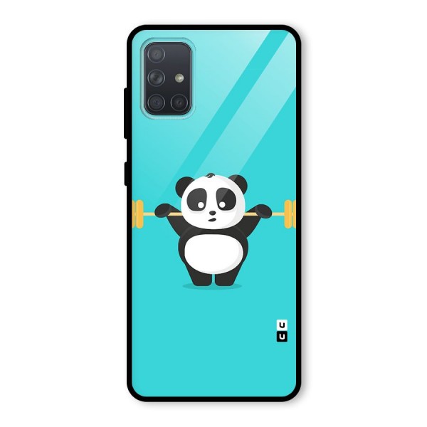 Cute Weightlifting Panda Glass Back Case for Galaxy A71