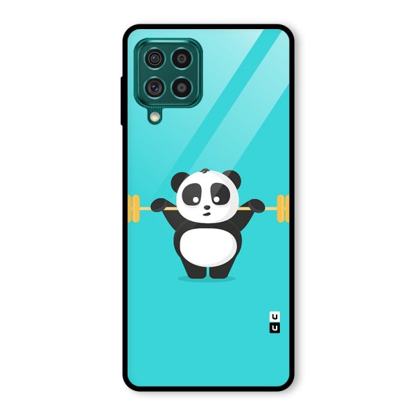 Cute Weightlifting Panda Glass Back Case for Galaxy F62