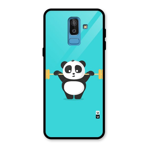 Cute Weightlifting Panda Glass Back Case for Galaxy J8