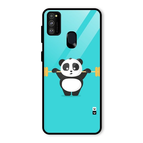 Cute Weightlifting Panda Glass Back Case for Galaxy M21