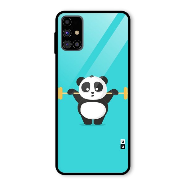 Cute Weightlifting Panda Glass Back Case for Galaxy M31s