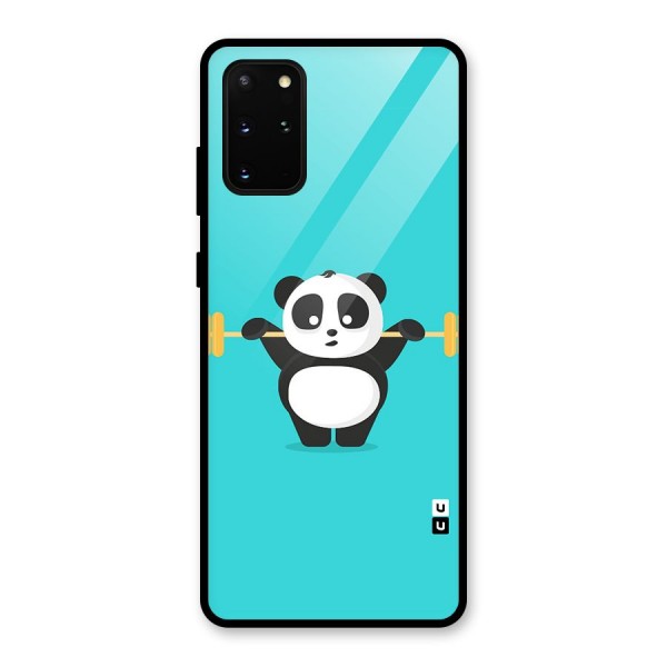 Cute Weightlifting Panda Glass Back Case for Galaxy S20 Plus