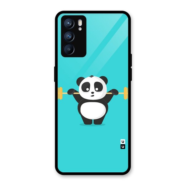 Cute Weightlifting Panda Glass Back Case for Oppo Reno6 5G