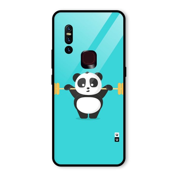 Cute Weightlifting Panda Glass Back Case for Vivo V15