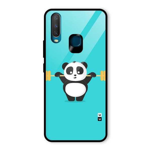 Cute Weightlifting Panda Glass Back Case for Vivo Y15