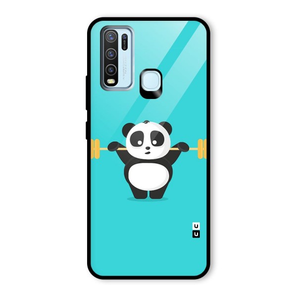 Cute Weightlifting Panda Glass Back Case for Vivo Y30